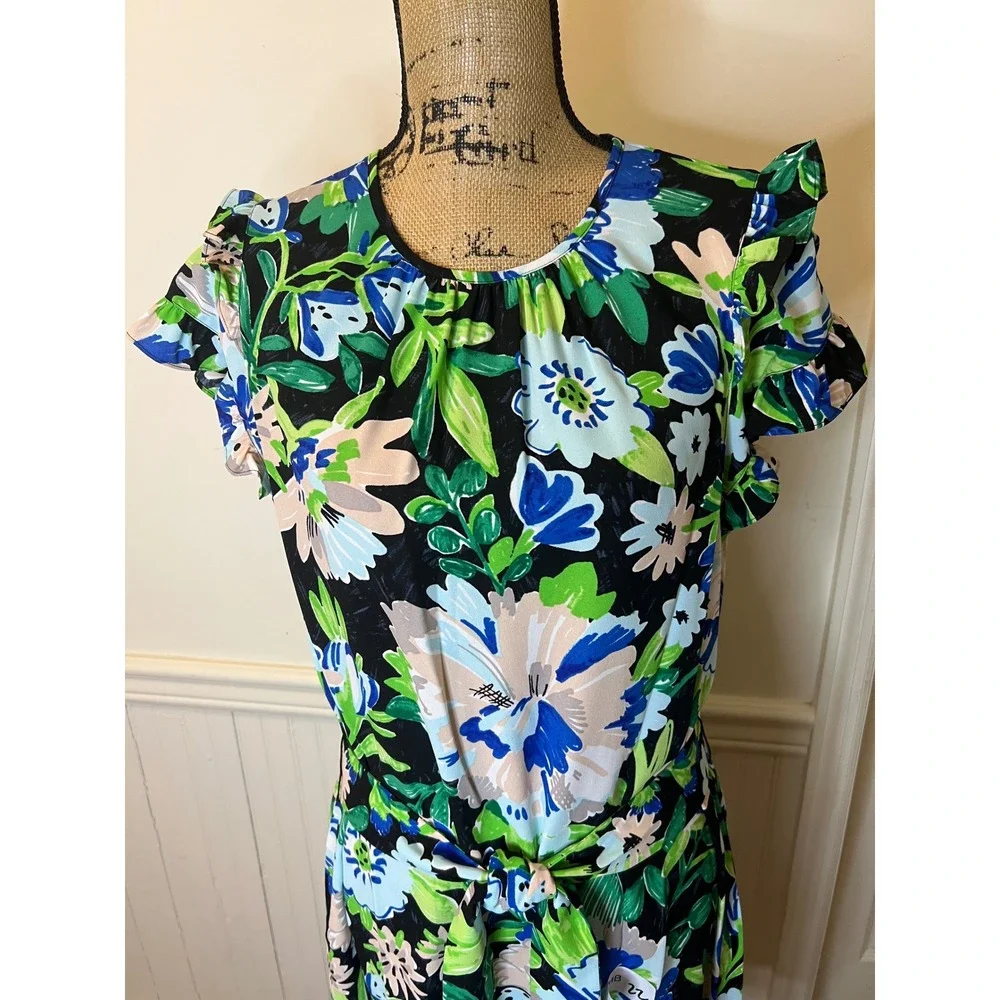 Kate Spade NewYork Full Bloom Floral Flutter Sleeve Tie Waist Mini Dress size 14 - Picture 5 of 12